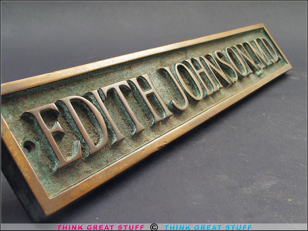 Product photo #100_3767 of SKU 21001186 (Edith Eugenie Johnson, M.D. – c.1920s Bronze Signage)