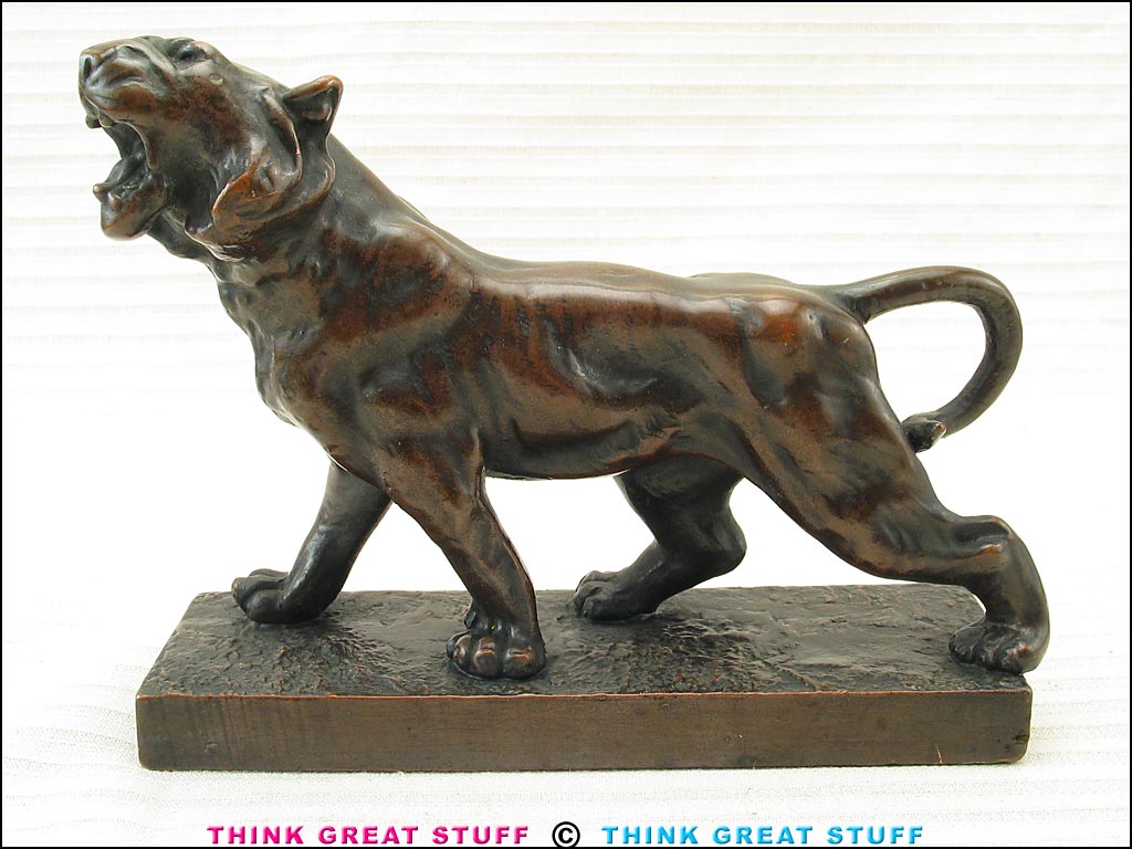 Product photo #100_6412 of SKU 21001260 (Roaring Tiger c.1925 Pompeian Bronze Bookend Statuette)
