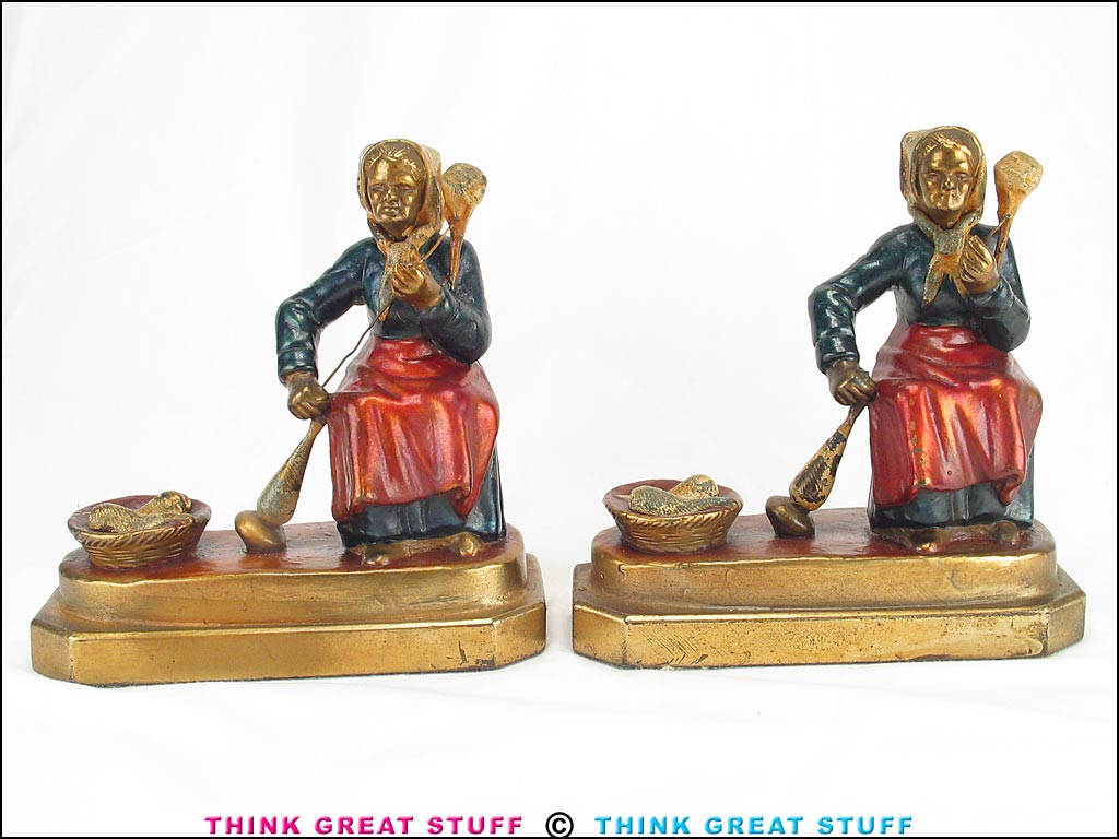 Product photo #100_7940 of SKU 21001324 (“Woman Spinning Yarn” 1920s  Armor Bronze Antique Bookends)