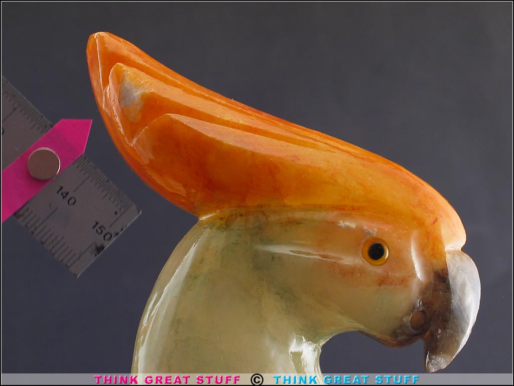 21001340 BIG Vintage Carved Alabaster Cockatoo Bookends, Parrot Bird Think Great Stuff