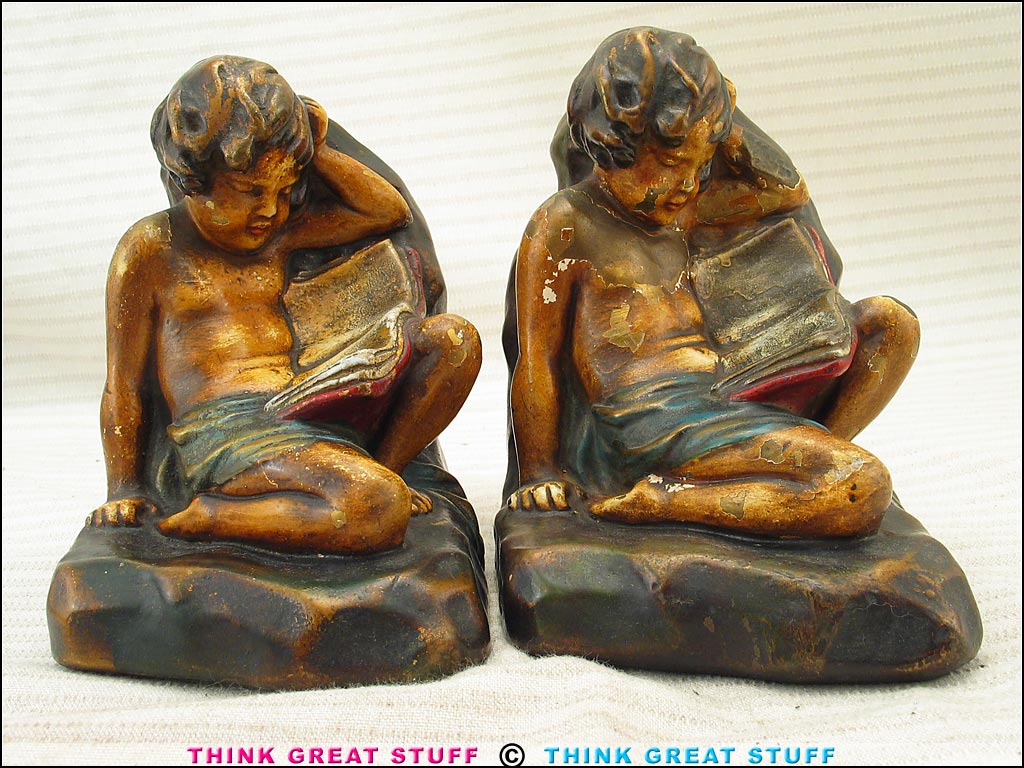 Product photo #100_6020 of SKU 21001238 (“Cherub Reading” Child 1910s Armor Bronze Antique Bookends)