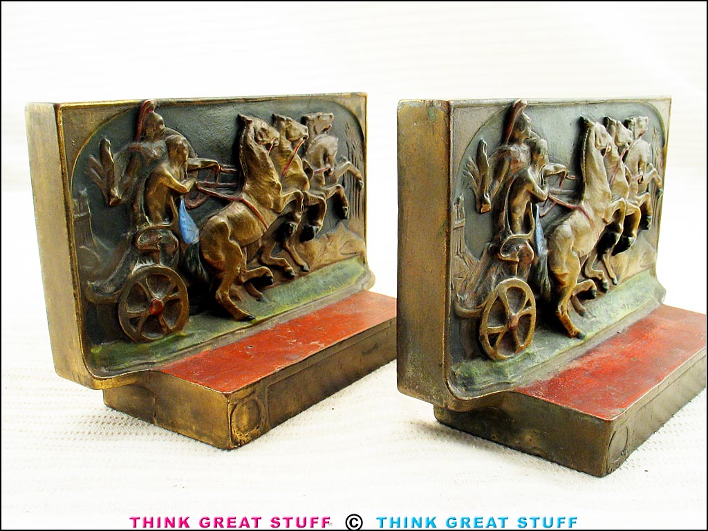 "Glory" Chariot Horse Pompeian Bronze Bookends (Photo no. 100_6113)