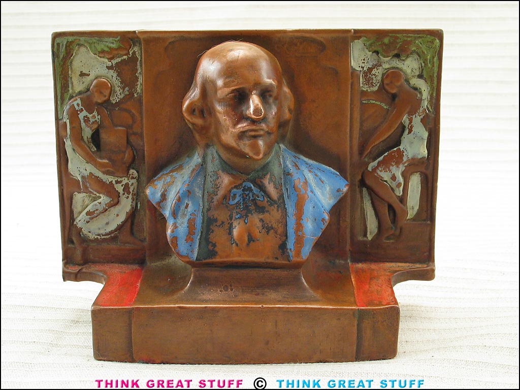 Product photo #100_6310 of SKU 21001255 (Shakespeare 1910s Pompeian Bronze Copper-clad Antique Bookend)