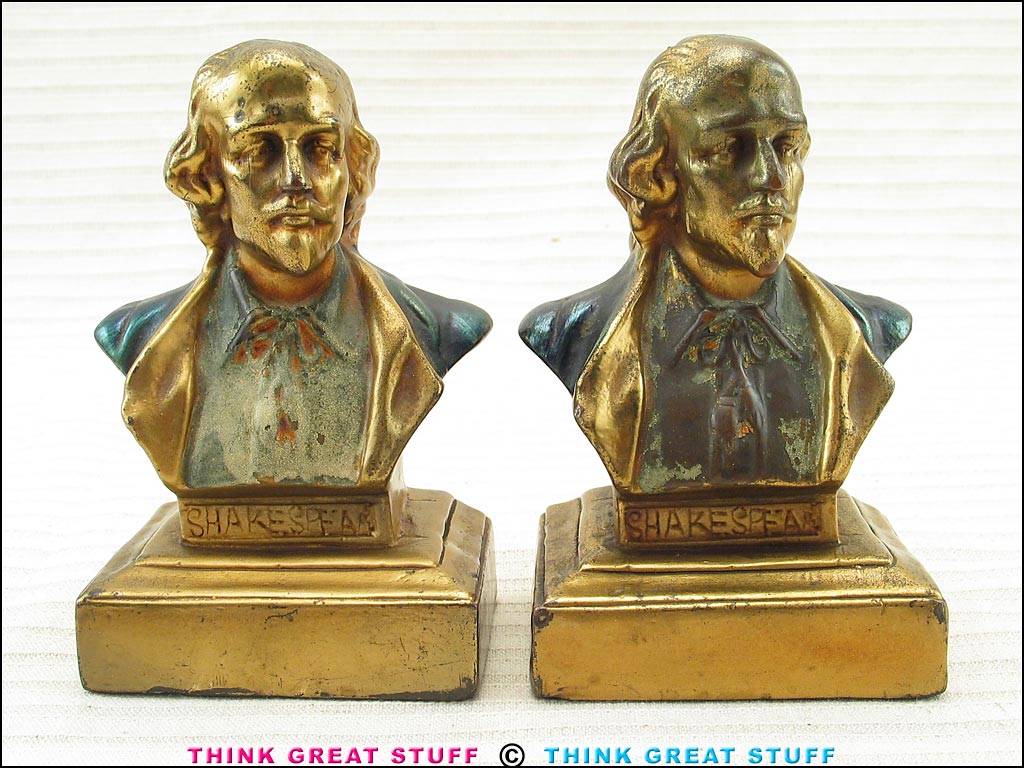 "Shakespeare Bust" Armor Bronze Bookends (Photo no. 100_6330)