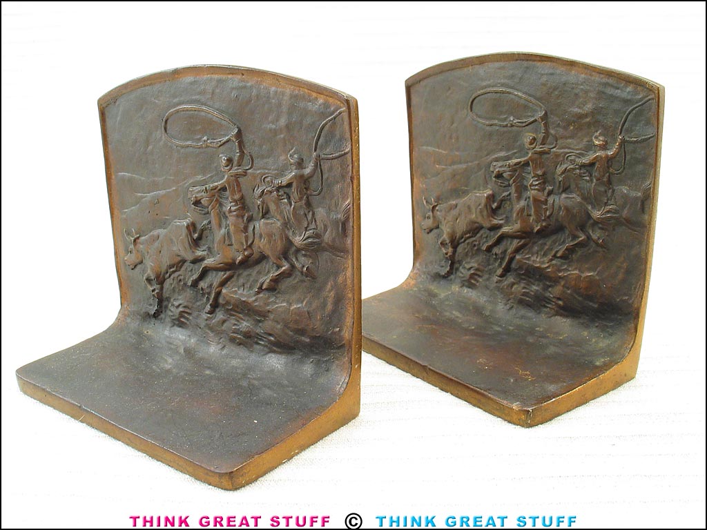 "Roundup" Western Cowboys Bronze Bookends (Photo no. 100_6390)