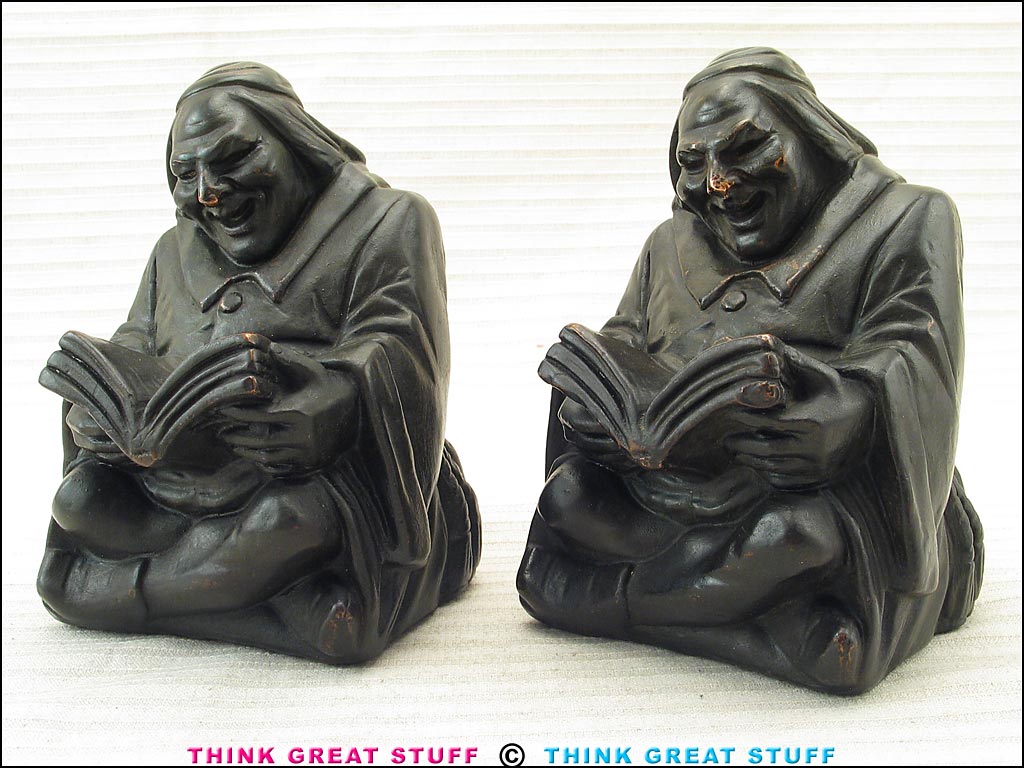 Product photo #100_6490 of SKU 21001263 (“Good Book” Monk Reading 1920s Armor Bronze Antique Bookends)