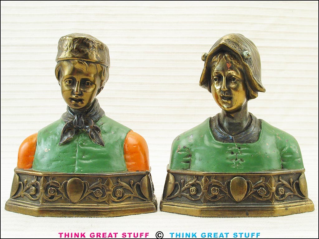 Product photo #100_6660 of SKU 21001271 (“Dutch Couple” 1920s Pompeian Bronze Bookends, Light Patina)