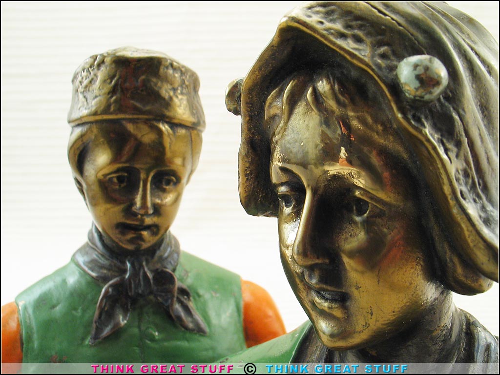 Product photo #100_6665 of SKU 21001271 (“Dutch Couple” 1920s Pompeian Bronze Bookends, Light Patina)