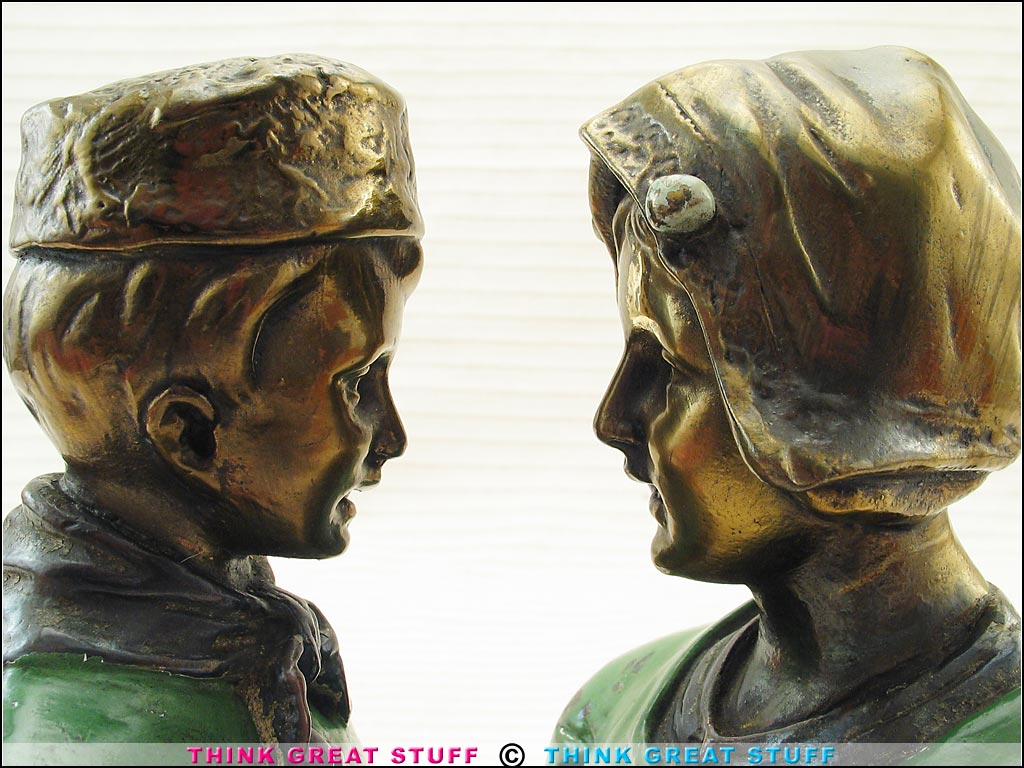 Product photo #100_6666 of SKU 21001271 (“Dutch Couple” 1920s Pompeian Bronze Bookends, Light Patina)