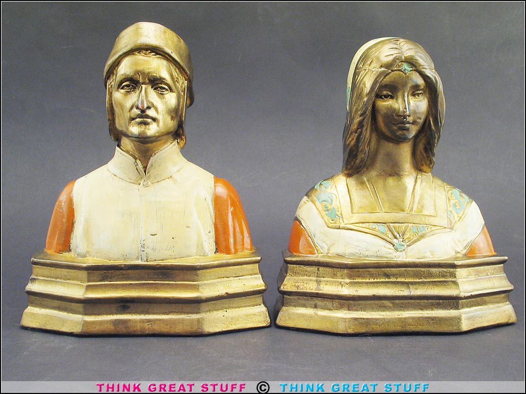 Product photo #100_7010 of SKU 21001286 (Dante and Beatrice 1920s Gotham Art Bronze Antique Bookends)