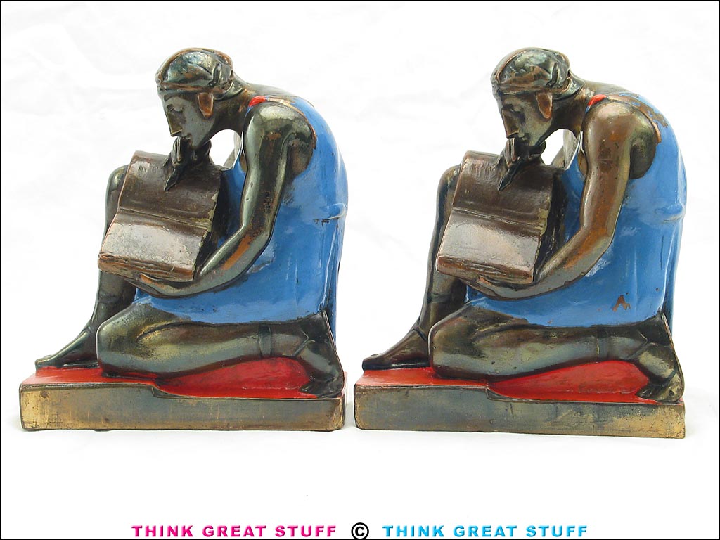 Product photo #100_7810 of SKU 21001319 (“Literature” Roman Scribe 1920s Pompeian Bronze Bookends)