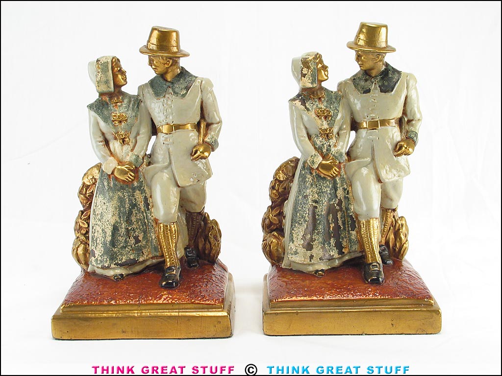 "Pilgrims" Thanksgiving Armor Bronze Bookends (Photo no. 100_7900)