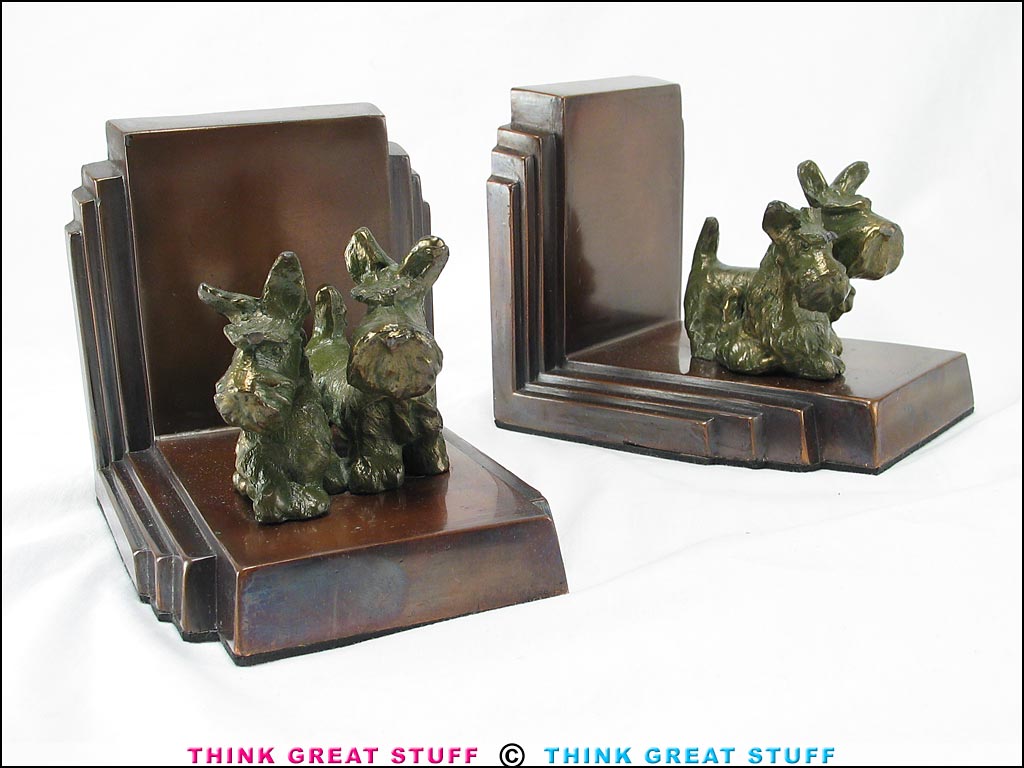 Ronson Scottie Scottish Terrier Dog Antique Bookends (Photo no. 100_8280)