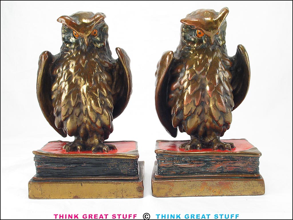 "Owl on Books" Pompeian Bronze #56 Antique Bookends (Photo no. 100_8330)