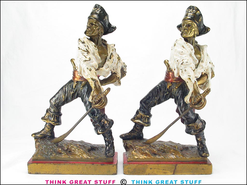 Product photo #100_8360 of SKU 21001334 (BIG 10-inch “Sword Ready Pirate” 1920s Pompeian Bronze Bookends)