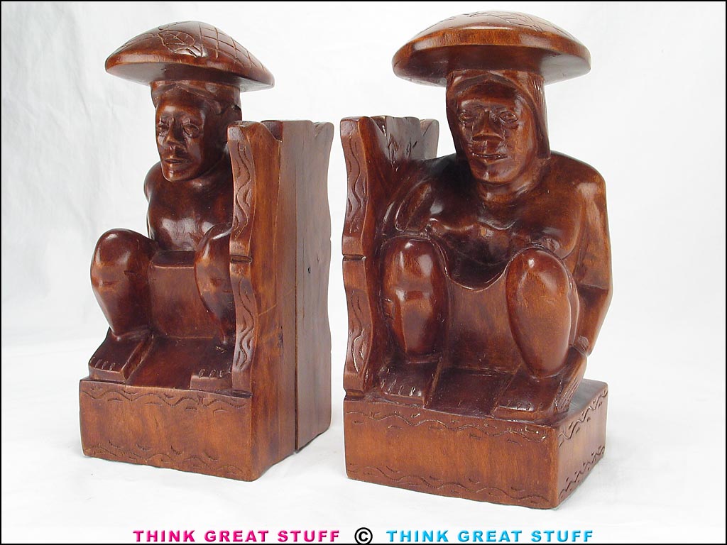 Product photo #100_8460 of SKU 21001338 (Polynesian Man and Woman Wedding 1950s Carved Wood Bookends)