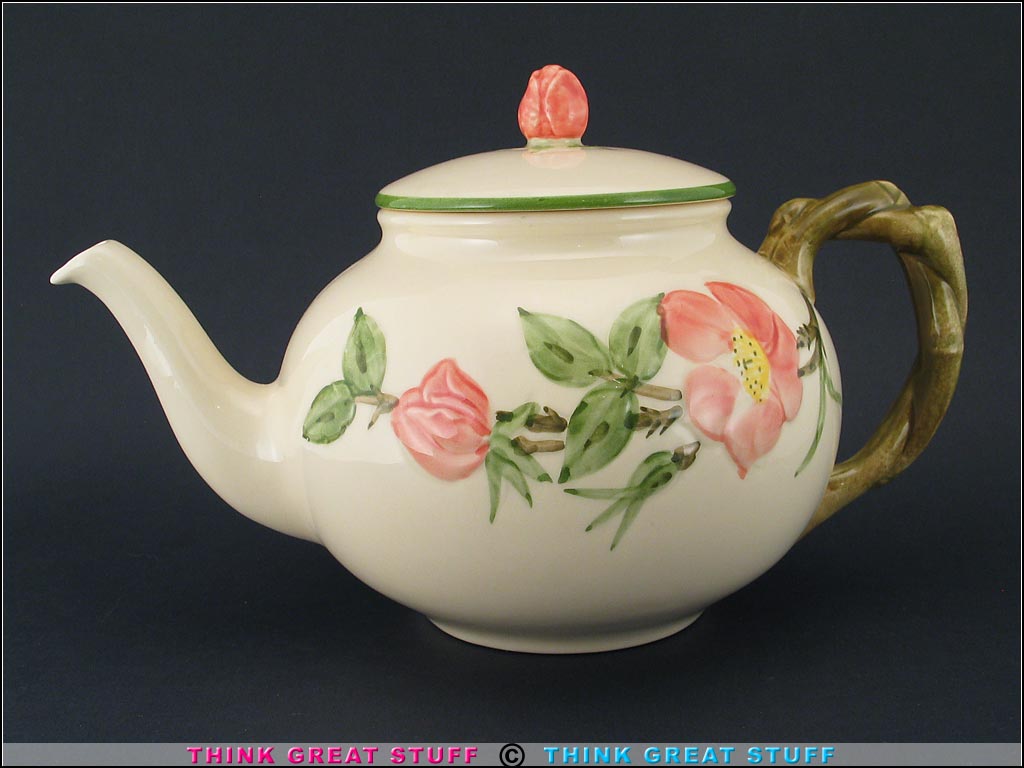 Photo 100_8500 Product photo #100_8500 of SKU 21004002 (Franciscan 1940s Teapot, Desert Rose (USA) w/ Green Trim)