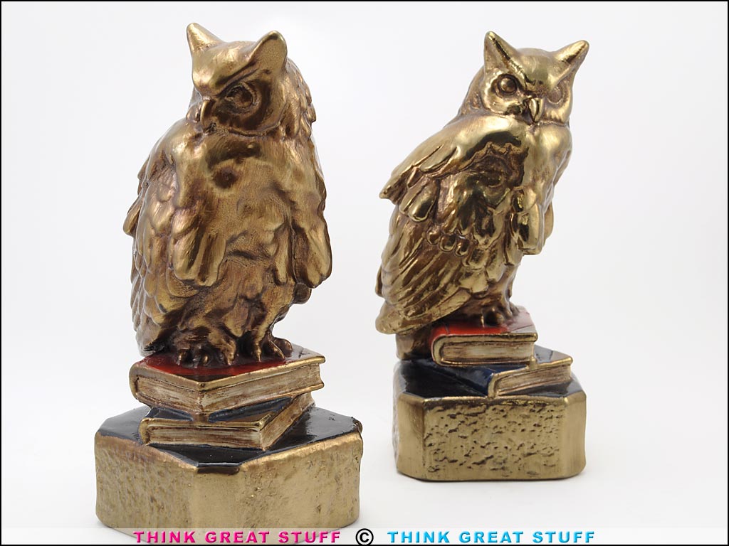 Product photo #100_9021 of SKU 21001342 (“Owl on Books” 1930s Marion Bronze Bookends, original paint)