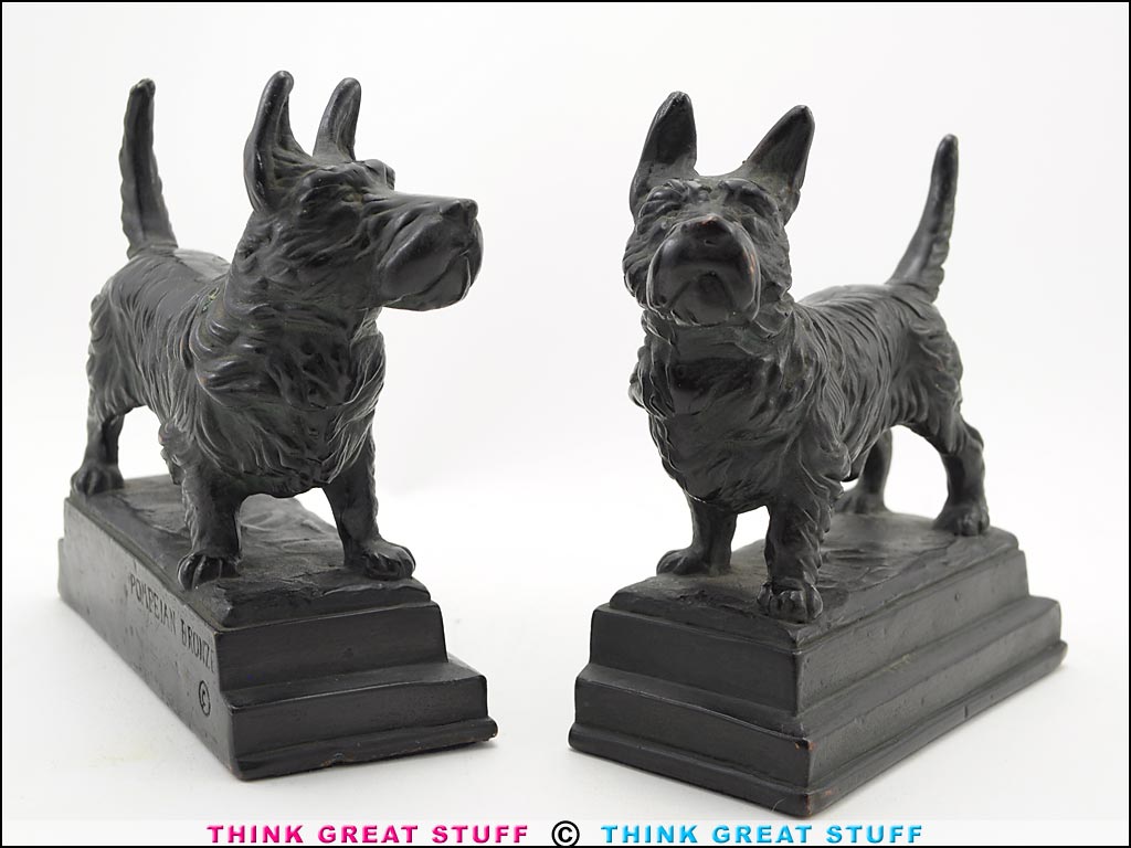 “Scottie Dog” 1920s Pompeian Bronze Bookends Scottish Terrier (Photo no. 100_9041)