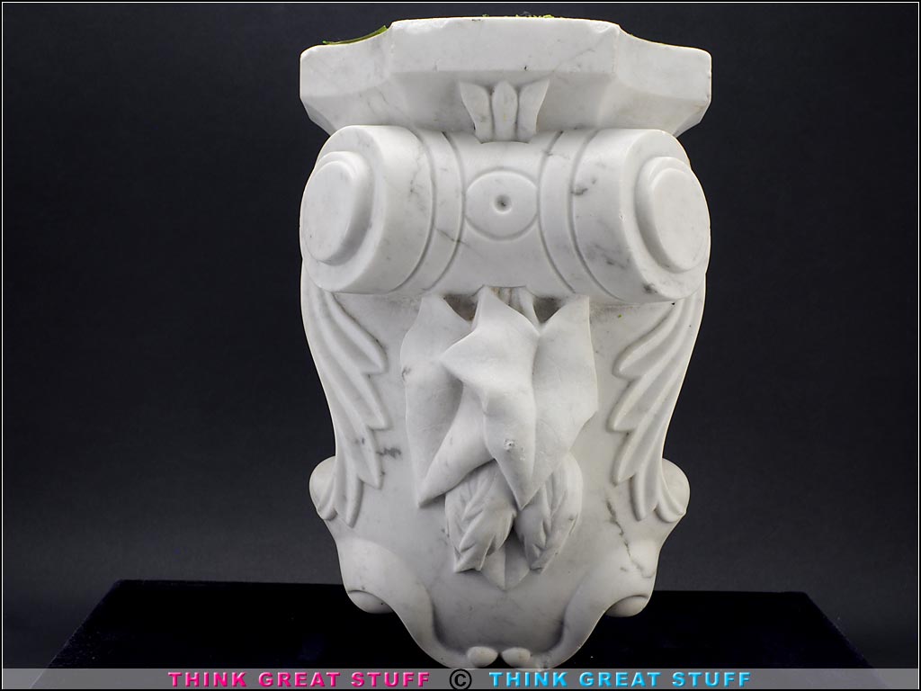 Product photo #100_9141 of SKU 21006005 (c.1800s Ornate Carved Marble Fireplace Mantel Keystone, Cartouche Floral Leaves)