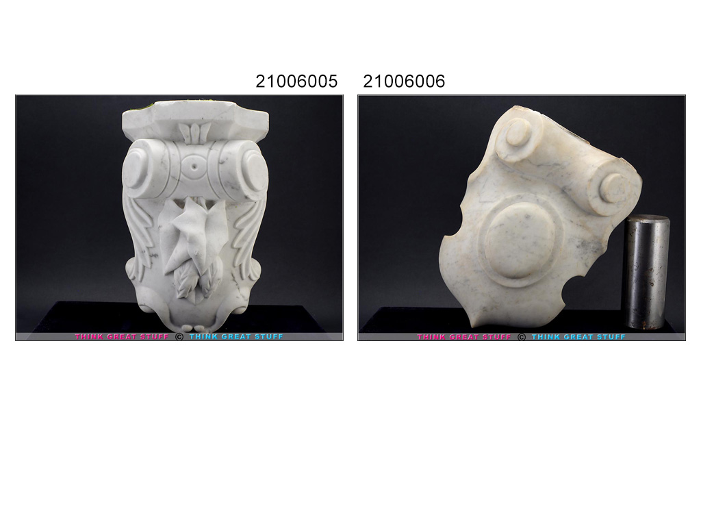 Product photo #100_9159 of SKU 21006008 ( Lot of 2 • Carved Marble Fireplace Keystones (21006005+21006006))