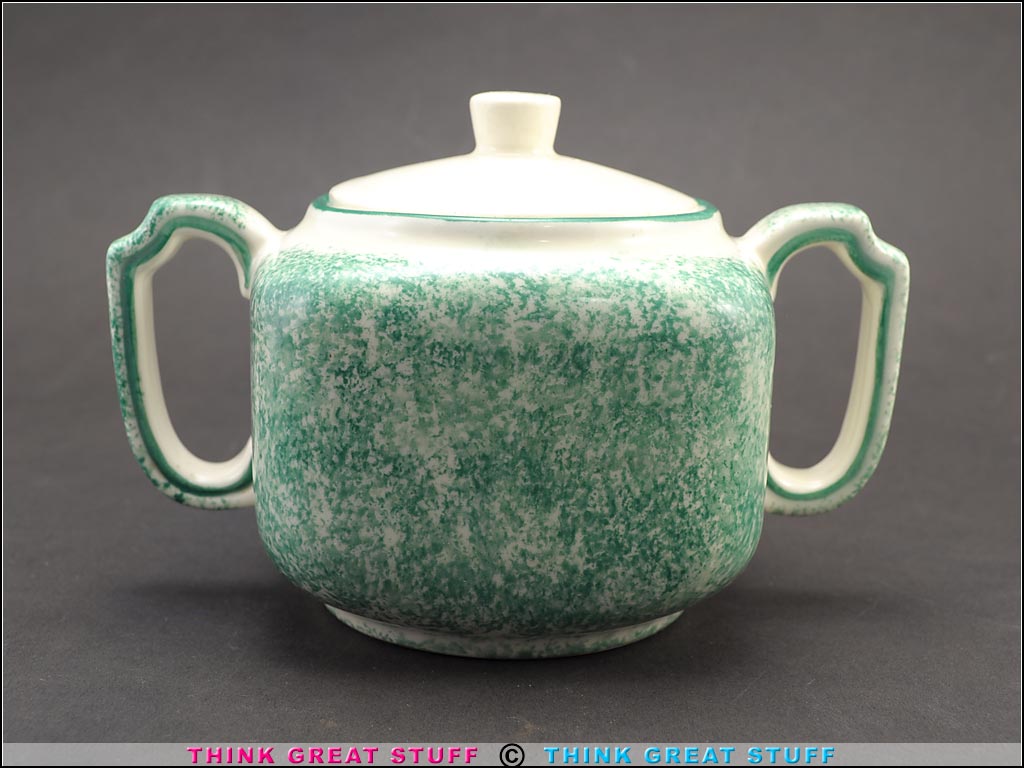 Product photo #100_9791 of SKU 21004034 (Pennsbury Pottery Green and White Spongeware Sugar Bowl by RB)
