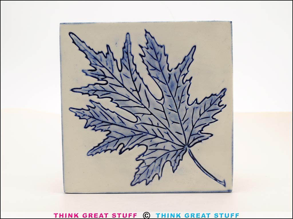 Product photo #100_9831 of SKU 21004037 (Pennsbury Pottery, Blue and White “Maple Leaf” Tile)