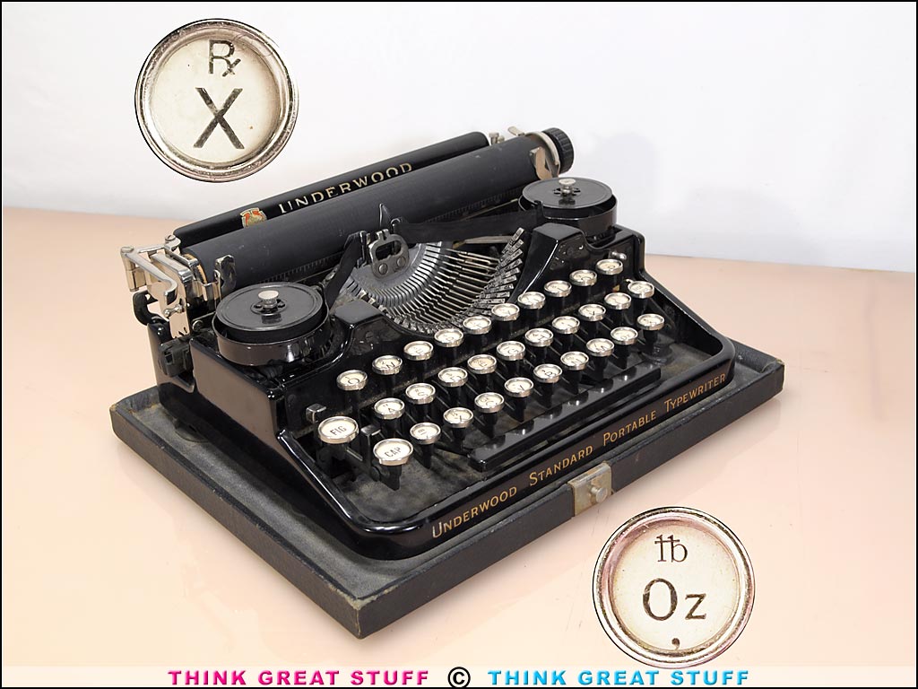 Product photo #100_9890 of SKU 21006011 (1924 Underwood Apothecary Portable 3-Bank Antique Typewriter)