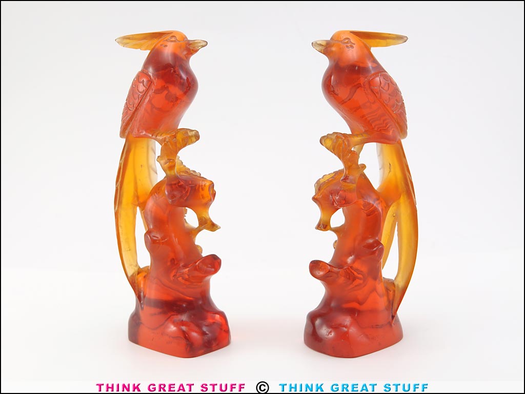 Product photo #100_9952 of SKU 21006013 (Pair of Antique Chinese Hand-carved Red Amber Birds Figurines)