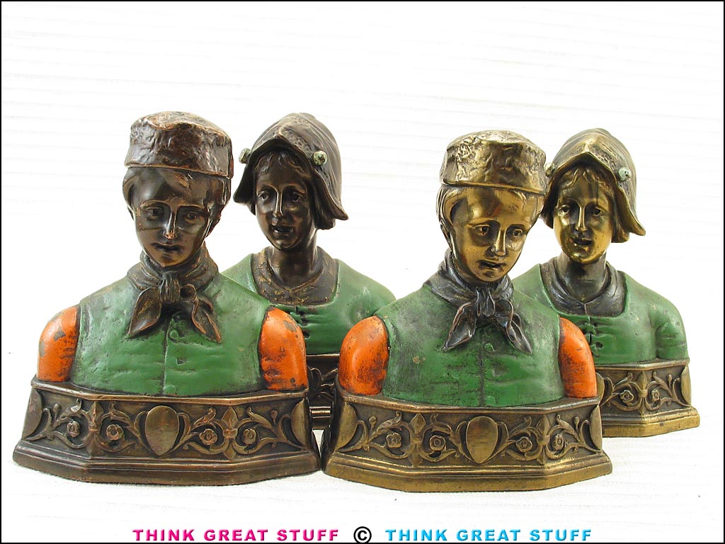 Photo 100_6632 Product photo #100_6632 of SKU 21001328 (Two-pair “Dutch Couple” 1920s Pompeian Bronze Bookends)
